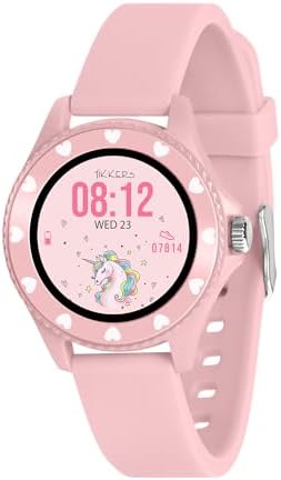 Tikkers Series 34 Kids Girls Pink Smart Watch with Fitness Tracker Heart Rate Monitor IP68 Waterproof Step Counter Music Player Sleep Monitor Alarm for Android iOS