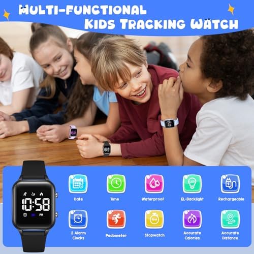 Timever Kids Digital Watches For Ages 5-14 Girls Boys Kids Sports Watch Outdoor Digital Watches With Step Counting/Distance Calculation/Vibration Dual Alarm Clock/Stopwatch/5 ATM Waterproof