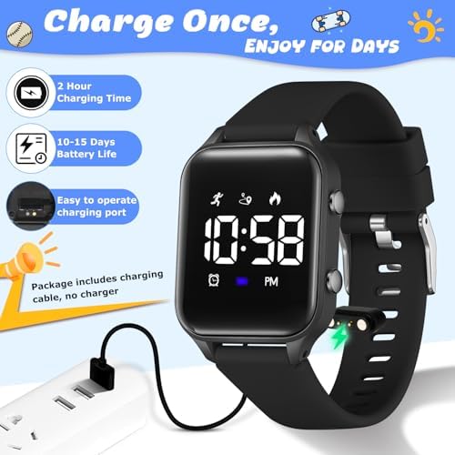 Timever Kids Digital Watches For Ages 5-14 Girls Boys Kids Sports Watch Outdoor Digital Watches With Step Counting/Distance Calculation/Vibration Dual Alarm Clock/Stopwatch/5 ATM Waterproof