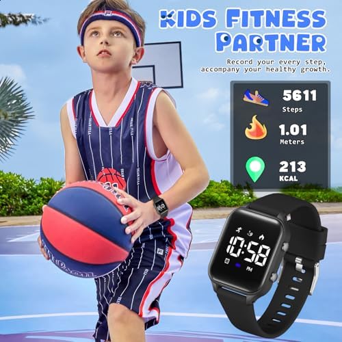 Timever Kids Digital Watches For Ages 5-14 Girls Boys Kids Sports Watch Outdoor Digital Watches With Step Counting/Distance Calculation/Vibration Dual Alarm Clock/Stopwatch/5 ATM Waterproof