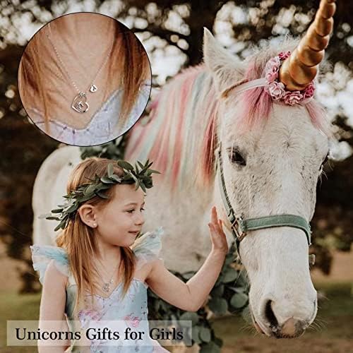 TINGN Unicorn Gifts For Girls - 14K White Gold Plated Colorful CZ Heart Pendant Unicorns Necklace For Girls Jewelry Initial Unicorn Necklace Birthday Gifts Unicorns Initial Necklaces For Girl Jewelry