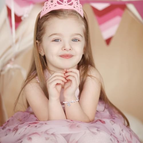 TINGN Unicorn Gifts For Girls - Pink Pearl And Rhinestone Balls Heart Initial Unicorn Bracelets For Girls Jewelry Unicorn Gifts Rainbow CZ Unicorn Bracelet Birthday Unicorn Gifts For Teen Girls Gifts