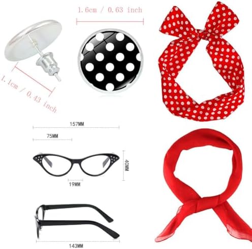 TOCVCY 6 PCS Role Playing Costumes Earrings Glasses Headbands Set Performance Set Small Round Dot Adult Performance Costumes