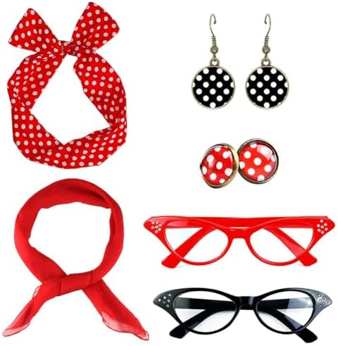 TOCVCY 6 PCS Role Playing Costumes Earrings Glasses Headbands Set Performance Set Small Round Dot Adult Performance Costumes
