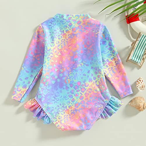 Toddler Baby Girl Swimming Costume Long Sleeve Zip Up Ruffle Mermaid Swimsuit Fish Scale Pattern Sun Protection Rash Guard Swimwear One Piece Bathing Suits Summer Beachwear