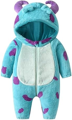 Toddler Baby Girls Boys Fleece Jumpsuit Cartoon Animal Halloween Cosplay Costume Horn Hooded Warm Thicken Winter Rompers Outwear