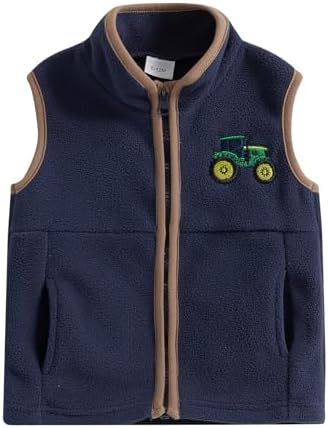Toddler Boys Fleece Vest Tractor Embroidery Sleeveless Vest Zip Up Jacket Coat Infant Fall Winter Outwear