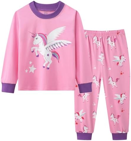 Toddler Girls Pyjamas Set 100% Cotton Pajamas Pjs Nightwear Cute Print Flamingo Kids Christmas Sleepwear Tops & Pants Children Outfit Age 2-8 Years