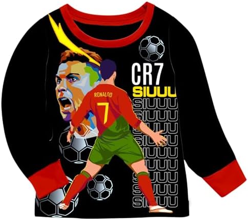 TONGQUD Boys Pajamas Ronaldo No.7 Fans Cotton Homewear Pyjama Set Long Sleeve Casual Pjs Set