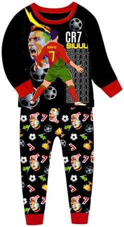 TONGQUD Boys Pajamas Ronaldo No.7 Fans Cotton Homewear Pyjama Set Long Sleeve Casual Pjs Set