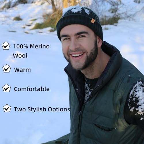 TOP-EX XL/XXL Mens 100% Merino Wool Fisherman Beanie Trawler Beanie Winter Hat Knitted Cuffed Hat