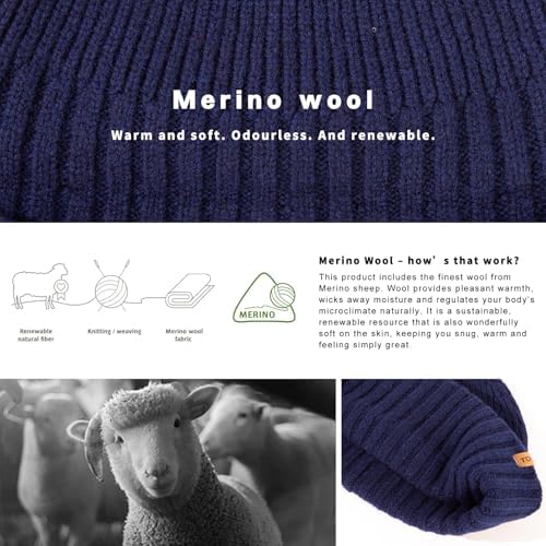 TOP-EX XL/XXL Mens 100% Merino Wool Fisherman Beanie Trawler Beanie Winter Hat Knitted Cuffed Hat