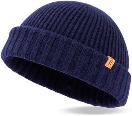 TOP-EX XL/XXL Mens 100% Merino Wool Fisherman Beanie Trawler Beanie Winter Hat Knitted Cuffed Hat
