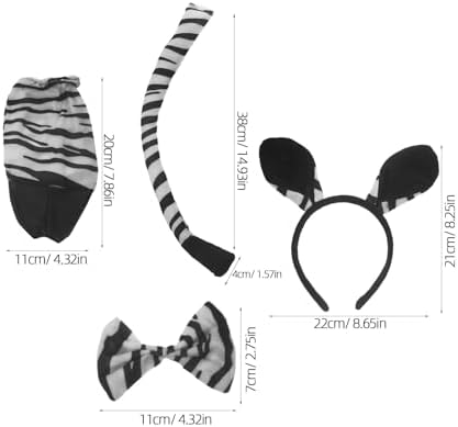 TOPBATHY Zebra Ear Headdress For Kids And Adults Soft Plush Animal Costume Set With Ears Tail Bow Tie And Gloves For Halloween Party Cosplay And Dress-up Events