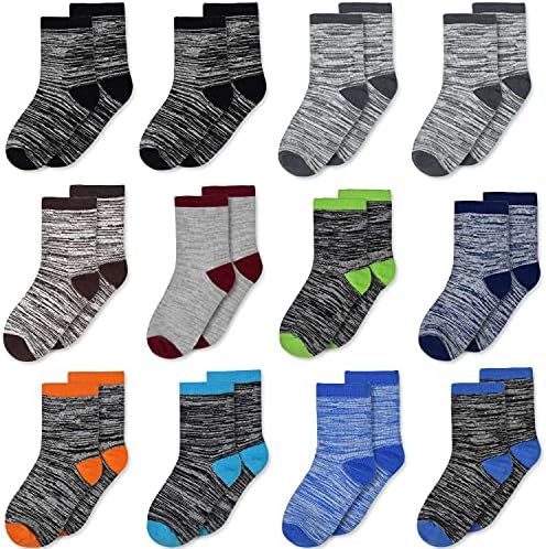 TRAMLE Boys Striped Cotton Socks - 12 Pairs Breathable Cotton Socks for Toddler Kids Boys or Girls （1-14 Years Old） with Striped Designed