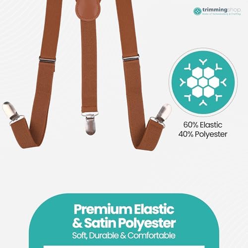 Trimming Shop 85cm X 25mm Kids Suspenders With Bow Tie And Necktie Set – Adjustable Y Shaped Fully Elasticated Clip-On Brace With Colours Bow Tie And Necktie Perfect Clothing Accessory For Children