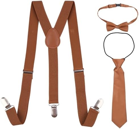 Trimming Shop 85cm X 25mm Kids Suspenders With Bow Tie and Necktie Set – Adjustable Y Shaped Fully Elasticated Clip-On Brace with Colours Bow Tie and Necktie Perfect Clothing Accessory for Children