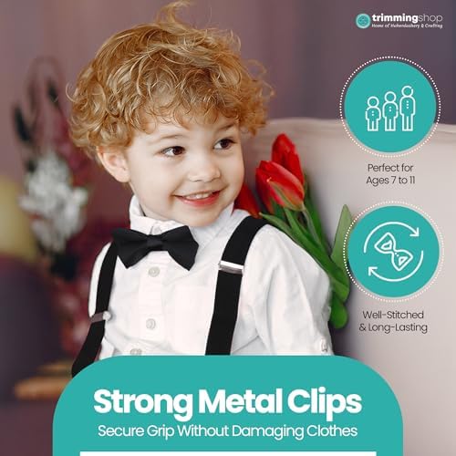 Trimming Shop Kids Suspenders And Bow Tie Set Old Children Adjustable Y Shaped Fully Elasticated Clip On Brace Pink Colour BowTie Perfect Clothing Accessory For Children
