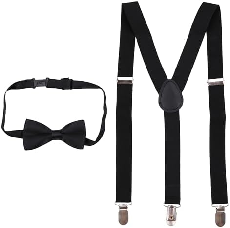Trimming Shop Kids Suspenders and Bow Tie Set Old Children Adjustable Y Shaped Fully Elasticated Clip On Brace Pink Colour BowTie Perfect Clothing Accessory for Children