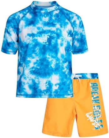 Trsenvrml Boys Swimwear Sets Kids Rash Guard Swimsuit Short Sleeve Bathing Suit Tie Dye Swim Shirts Trunks Shorts