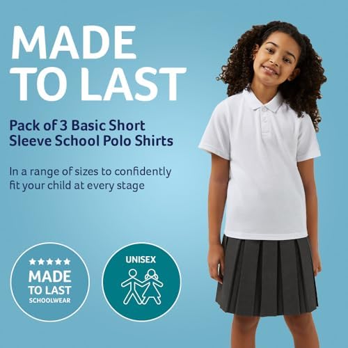 Trutex 3 Pack Standard Fit Short Sleeve School Polo Shirts For Boys And Girls (2-16 Years) Unisex Kids Polo Shirts Boys And Girls Ideal For PE Kits - Genuine School Uniform