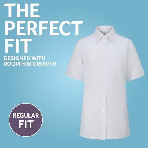Trutex Basics 2 Pack Girls Short Sleeve School Shirts (3-16+ Years). Regular Fit Girls School Blouses White Shirts For Girls Easy Iron Girls White School Shirts - Genuine School Uniform