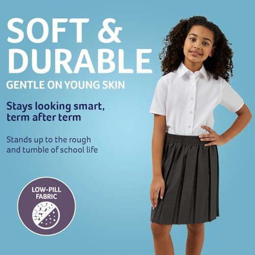 Trutex Basics 2 Pack Girls Short Sleeve School Shirts (3-16+ Years). Regular Fit Girls School Blouses White Shirts For Girls Easy Iron Girls White School Shirts - Genuine School Uniform