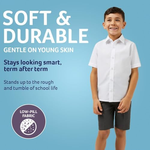 Trutex Boys 2 Pack White Short Sleeve School Shirts (3-16+ Years). Regular Fit Easy Iron Button Down Shirts For Boys Genuine School Uniform