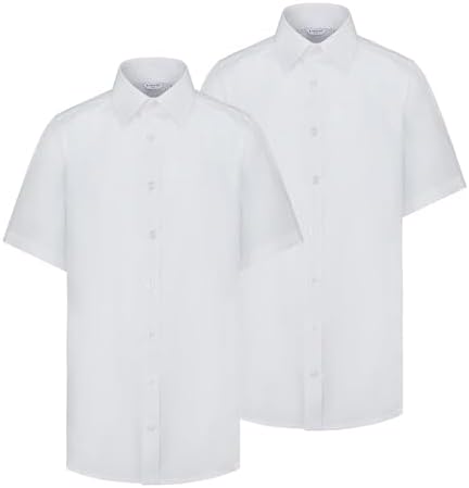 Trutex Boys 2 Pack White Short Sleeve School Shirts (3-16+ Years). Regular Fit Easy Iron Button Down Shirts For Boys Genuine School Uniform