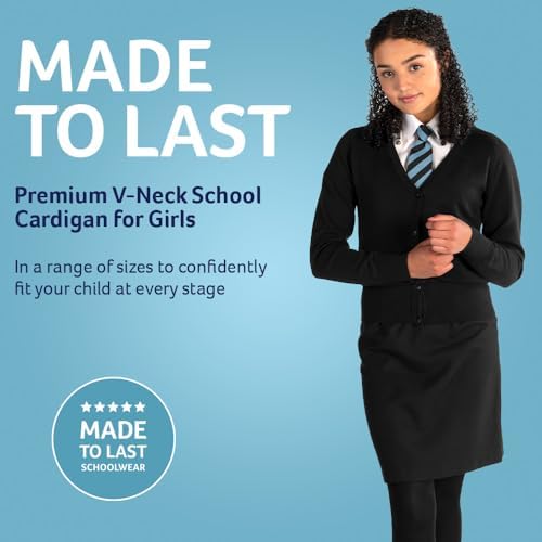 Trutex Girls Cardigan 100% Cotton Long Sleeve V-Neck Kids School Uniform