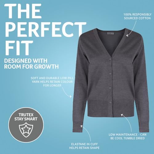 Trutex Girls Cardigan 100% Cotton Long Sleeve V-Neck Kids School Uniform