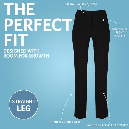 Trutex Senior Girls School Trousers Contemporary Fit Straight Leg Stain Resistant School Uniform Formal Pants (10-16+ Years - Short Regular And Long Length Sizes)