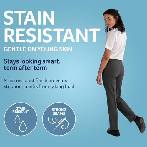 Trutex Senior Girls School Trousers Contemporary Fit Straight Leg Stain Resistant School Uniform Formal Pants (10-16+ Years - Short Regular And Long Length Sizes)
