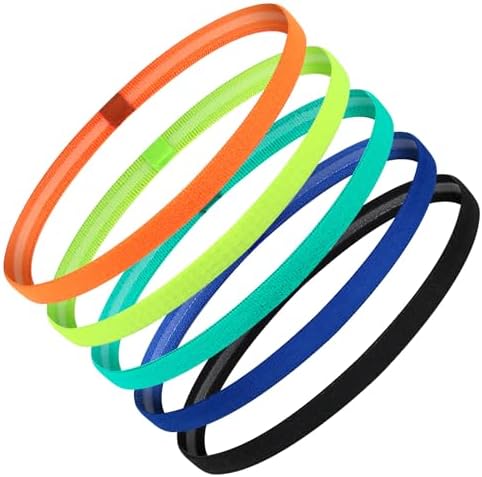Tumurup Sports Hair Bands Thin for Boys Pack of 5 Sports Headbands Children's Hair Band Men's Non-Slip Elastic Headbands for Football Tennis Running Yoga