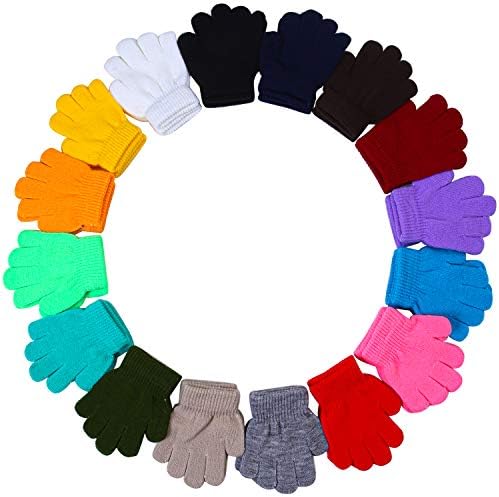 Tupa 16 Pairs Winter Kids Warm Magic Gloves Full Fingers Stretchy Knitted Gloves For Boys Or Girls (Multicolor A 1-2 Years)