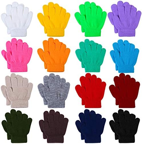 Tupa 16 Pairs Winter Kids Warm Magic Gloves Full Fingers Stretchy Knitted Gloves for Boys or Girls (Multicolor A 1-2 Years)