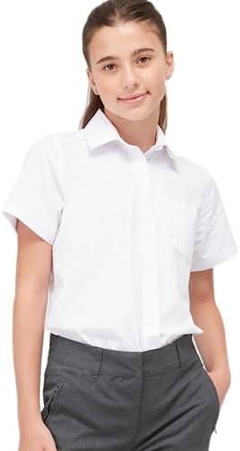 (Twinpack) Girls Plain School Shirt Blouse Short Sleeve Easy Care Ages 3-16y