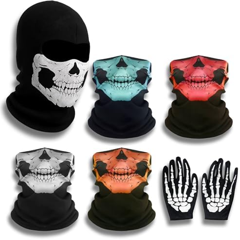 TZMFHD Ghost Mask 6-Piece Set for Outdoor Sports 375mm×255mm Skull Balaclava Ghost Face Mask Costume Parties Makeup Events and Winter Warmth Skull Mask