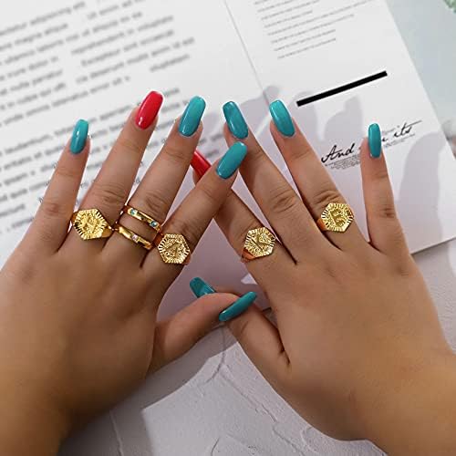 U7 Luxury Capital Initial Ring For Women Men Gold Plated Adjustable Rings Hexagon Shape Cool Chunky Finger Jewelry Send Gift Box