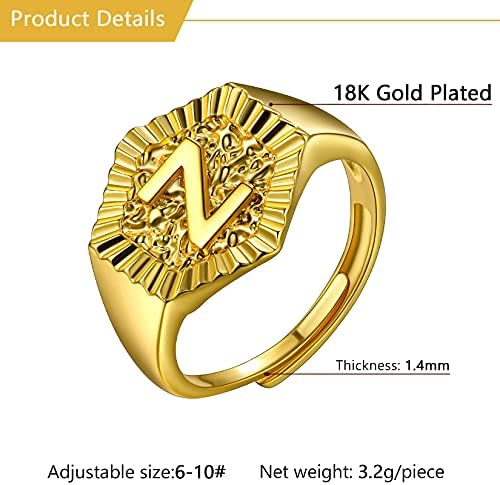 U7 Luxury Capital Initial Ring For Women Men Gold Plated Adjustable Rings Hexagon Shape Cool Chunky Finger Jewelry Send Gift Box
