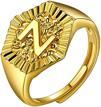 U7 Luxury Capital Initial Ring for Women Men Gold Plated Adjustable Rings Hexagon Shape Cool Chunky Finger Jewelry Send Gift Box