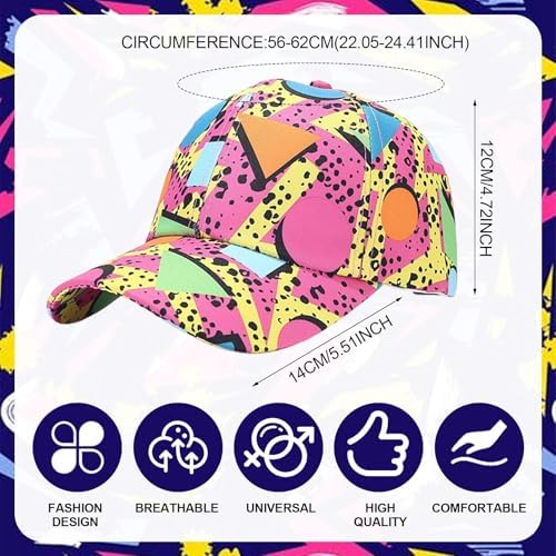 UILYNIU 2 Pieces Funny Disco Baseball Caps Fashion Beach Sun Cap Print Retro 80s Baseball Cap For Women Men Ladies Outdoor Casual Sports Caps For Hip Hop Party Summer Travel