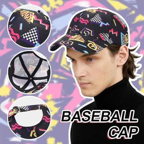 UILYNIU 2 Pieces Funny Disco Baseball Caps Fashion Beach Sun Cap Print Retro 80s Baseball Cap For Women Men Ladies Outdoor Casual Sports Caps For Hip Hop Party Summer Travel