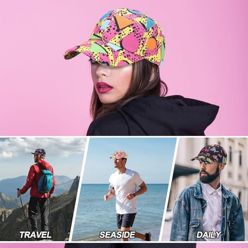 UILYNIU 2 Pieces Funny Disco Baseball Caps Fashion Beach Sun Cap Print Retro 80s Baseball Cap For Women Men Ladies Outdoor Casual Sports Caps For Hip Hop Party Summer Travel