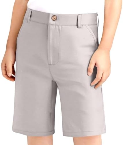 Uniform Shorts For Boys Girls Adjustable Waist Stretch Flat Front Shorts For School Golf With Pockets Zipper Button Closure Chino Short