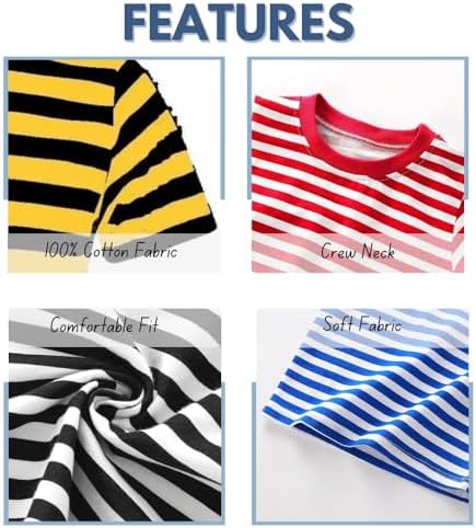 Unisex Children Striped T-Shirts - Soft Cotton Short Sleeve Tees For Boys & Girls Casual Everyday Wear T-Shirts For Kids - Sizes 5-13 Years