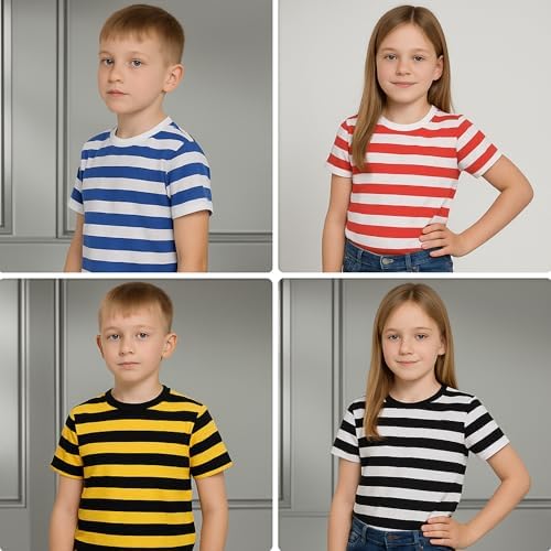 Unisex Children Striped T-Shirts - Soft Cotton Short Sleeve Tees For Boys & Girls Casual Everyday Wear T-Shirts For Kids - Sizes 5-13 Years