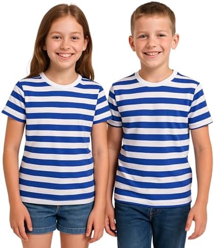 Unisex Children Striped T-Shirts - Soft Cotton Short Sleeve Tees for Boys & Girls Casual Everyday Wear T-Shirts for Kids - Sizes 5-13 Years