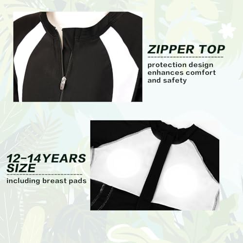 UoQo 2in1 Swimming Costume For Girls Short Sleeve One Piece Swim Suit With Skirt Quick Drying Kids Swimwear For Summer Swim Beach Water Sports