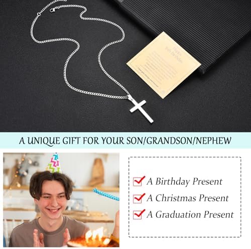 USEEDOVIA 13/16/18th Birthday Gifts For Boys Men Religious Cross Pendant Necklaces Jewelry Gifts For 13 16 18 Year Old Boys Birthday Christmas Gifts For Son Grandson Nephew Brother Friend